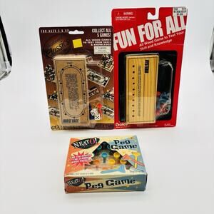 Lot Of 3 Classic Wooden Peg Game Puzzles Brain Teaser Family Travel Toy Gift